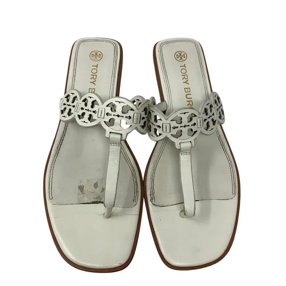Tory Burch Tiny Miller Thong Wedge Sandals Womens Size 10.5 White Leather